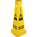 Genuine Joe Bright Four-sided Caution Safety Cone - 1 Each - 10" Width x 24" Height - Cone Shape - Stackable - Polypropylene - Yellow 1 thumbnail image