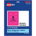 Avery® Print-To-The-Edge Labels With Sure Feed® Technology And Easy Peel®, 94237-NMP80, Rectangle, 2" x 3", Matte Neon Magenta, Pack of 640 1 thumbnail image
