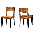 bali & pari Manrico Modern Bohemian Wood/Rattan Dining Chairs, Natural/Dark Brown, Set Of 2 Chairs