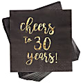 Blue Panda 100-Pack Gold Foil Paper Cocktail Napkins With Cheers To 30 Years! For Birthday And Anniversary Party Supplies, 5 X 5 Inches, Black