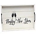 Elegant Designs Decorative Serving Tray, 2-1/4”H x 12”W x 15-1/2”D, Light Gray Wash Happy New Year