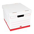 Office Depot® Brand Standard-Duty Quick Set Up Corrugated Storage Boxes, Letter/Legal Size, 15" x 12" x 10", 60% Recycled, White/Red, Case Of 12