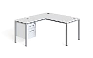 Boss Office Products Simple System Workstation L-Desk With Return & Pedestal, 66”H x 66”W x 29-1/2”D, White