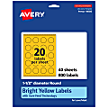 Avery® Print-To-The-Edge Labels With Sure Feed® Technology And Easy Peel® Label Feature, 94506-BYP40, Round, 1-1/2", Matte Bright Yellow, Pack of 800 1 thumbnail image