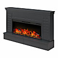 Ameriwood Home Hathaway Wide Shiplap Mantel With Linear Electric Fireplace And Storage Drawers, 37-3/4"H x 64"W x 13-1/4"D, Black