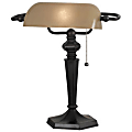 Kenroy Home Chesapeake Banker Table Lamp, 15"H, Amber Glass Shade/Oil-Rubbed Bronze Base