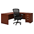 Bush Business Furniture Components 72"W L-Shaped Desk With Mobile File Cabinet And High-Back Multifunction Office Chair, Mahogany, Premium Installation