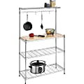 Whitmor Supreme Bakers Rack, 55.25"H x 14"W x 36.25"L, Floor, Durable, Sturdy, Hanging Hook, Chrome, Steel, Wood, 1 1 thumbnail image
