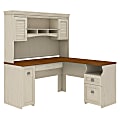 Bush Furniture Fairview 60"W L-Shaped Desk With Hutch, Antique White/Tea Maple, Standard Delivery