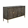 Coast to Coast Gabriella Contemporary Mango Wood Rectangle 4-Door Credenza, 35”H x 66"W x 18"D, Rockcove Gray/Gold 1 thumbnail image