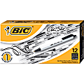 BIC Clic Stic Retractable Ballpoint Pens, Medium Point, 1.0 mm, White Barrel, Black Ink, Pack Of 12