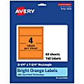Avery® Print-To-The-Edge Labels With Sure Feed® Technology, 94244-BOP40, Rectangle, 2-1/4" x 7-3/4", Matte Bright Orange, Pack of 160