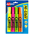 Avery® Hi-Liter® SmearSafe® Highlighters, Chisel Tip, Desk-Style, Assorted, Pack Of 4