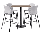 KFI Studios Proof Bistro Square Pedestal Table With Imme Bar Stools, Includes 4 Stools, 43-1/2”H x 42”W x 42”D, Studio Teak Top/Black Base/Light Gray Chairs