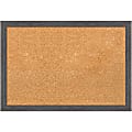 Amanti Art Non-Magnetic Cork Bulletin Board, 26" x 18", Natural, Pinstripe Plank Gray Thin Plastic Frame