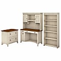 Bush Furniture Fairview 49"W Computer Desk With Hutch, Bookcase And Lateral File Cabinet, Antique White/Tea Maple, Standard Delivery