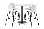 KFI Studios Proof Bistro Round Pedestal Table With Imme Barstools, 4 Barstools, 42", Designer White/Black/White Stools