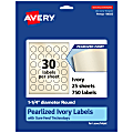 Avery® Pearlized Permanent Labels With Sure Feed®, 94505-PIP25, Round, 1-1/4" Diameter, Ivory, Pack Of 750 Labels 1 thumbnail image