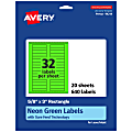 Avery® Printable Labels With Sure Feed® Technology, 94214-NGP20, Rectangle, 5/8" x 3", Matte Neon Green, Pack of 640 1 thumbnail image