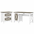 Bush Furniture Key West 54"W Computer Desk With Storage And 2-Drawer Lateral File Cabinet, Shiplap Gray/Pure White, Standard Delivery