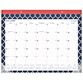 AT-A-GLANCE® Emma Moroccan Academic Monthly Desk Pad, 21 3/4" x 15 1/2", 30% Recycled, Navy/Red/White, July 2018 to June 2019