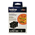 Brother® LC61 Black Ink Cartridges, Pack Of 3, LC61BK3PKS