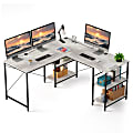 Bestier L-Shaped Corner Computer Desk With Storage Shelf, 3 Cable Holes, 60"W, Light Retro Gray Oak