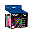 Epson® 702 DuraBrite® Ultra Black And Cyan, Magenta, Yellow Ink Cartridges, Pack Of 4, T702120-BCS