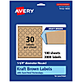 Avery® Kraft Permanent Labels With Sure Feed®, 94505-KMP100, Round, 1-1/4" Diameter, Brown, Pack Of 3,000 1 thumbnail image
