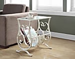 Monarch Specialties Magazine Holder Accent Table with Glass-Top, Rectangle, Antique White 1 thumbnail image