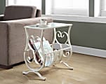 Monarch Specialties Magazine Holder Accent Table with Glass-Top, Rectangle, Antique White