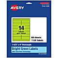 Avery® Printable Labels With Sure Feed® Technology, 94206-BGP80, Rectangle, 1-1/3" x 4", Matte Bright Green, Pack of 1120 1 thumbnail image