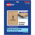 Avery® Printable Note Cards With Sure Feed® Technology, 4" Round, Kraft Brown, Pack Of 30 1 thumbnail image