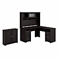 Bush Business Furniture Cabot 60"W L-Shaped Corner Desk With Hutch And Low Storage Cabinet With Doors, Espresso Oak, Standard Delivery