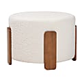 Baxton Studio Finlay Ottoman Footstool, 15-7/16”H x 21-5/16”W x 21-5/16”D, Cream/Walnut Brown