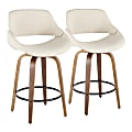 LumiSource Fabrico Counter Stools, Walnut/Cream, Set Of 2 Stools