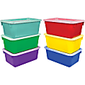 Storex Plastic Cubby Bins With Lids, Small Size, 5 1/10” x 7 7/8” x 12 1/4”, Assorted Bright Colors, Carton Of 6