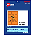 Avery® Print-To-The-Edge Labels With Sure Feed® Technology And Easy Peel®, 94107-BOP10, Square, 2" x 2", Matte Bright Orange, Pack of 120 1 thumbnail image