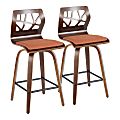 LumiSource Folia Modern Counter Stools, Walnut/Orange, Set Of 2 Stools