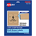 Avery® Kraft Permanent Labels With Sure Feed®, 94212-KMP100, Rectangle, 2-1/3" x 3-3/8", Brown, Pack Of 600
