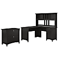 Bush Furniture Salinas 60"W L Shaped Desk with Hutch and Lateral File Cabinet, Vintage Black, Standard Delivery