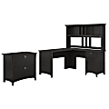 Bush Furniture Salinas 60"W L Shaped Desk with Hutch and Lateral File Cabinet, Vintage Black, Standard Delivery 1 thumbnail image
