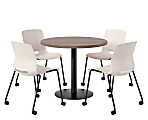 KFI Studios Proof Cafe Round Pedestal Table With Imme Caster Chairs, Includes 4 Chairs, 29”H x 36”W x 36”D, Studio Teak Top/Black Base/Moonbeam Chairs