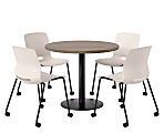 KFI Studios Proof Cafe Round Pedestal Table With Imme Caster Chairs, Includes 4 Chairs, 29”H x 36”W x 36”D, Studio Teak Top/Black Base/Moonbeam Chairs 1 thumbnail image