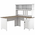 Bush Furniture Salinas 60"W L-Shaped Desk With Hutch, Shiplap Gray/Pure White, Standard Delivery