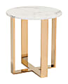 Zuo Modern Atlas Composite Stone And Stainless Steel Round End Table, 20-1/2”H x 18-1/8”W x 18-1/8”D, White/Gold