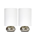 Simple Designs Gemini Mini Touch Table Lamps, 9"H, Ivory Shade/Brushed-Nickel Base, Set Of 2