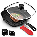 MegaChef Pre-Seasoned Cast Iron Griddle With Tempered Glass Lid, 10-7/16", Black 1 thumbnail image