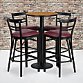 Flash Furniture Round Laminate Table Set With Round Base And Four 2-Slat Ladder-Back Metal Barstools, 42"H x 24"W x 24"D, Natural/Burgundy