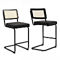 Glamour Home Ayers Boucle Counter Height Stools With Rattan Backs, Black, Set Of 2 Stools